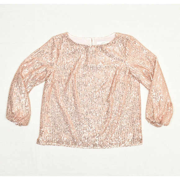 NEW Loft Women's Blouse Sequin Top Long Sleeve Crew Neck Polyester Pink Size M - Picture 1 of 8